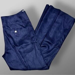 Lauren Ralph Lauren Linen Wide Leg Pants Navy Sz 10 Lined Button Accents Classic